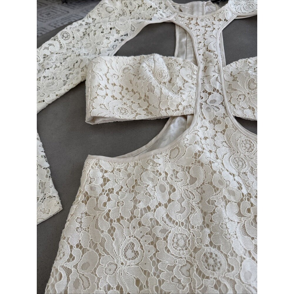 Bardot Cut Out Lace Dress Women 8 Oyster Long Sleeve Midi Cocktail - Picture 7 of 9